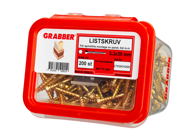 Listskruv guldkrom 3,3x35 200p Grabber