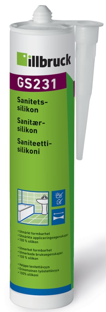 Sanitetssilikon GS231 vit  310ml Illbruck