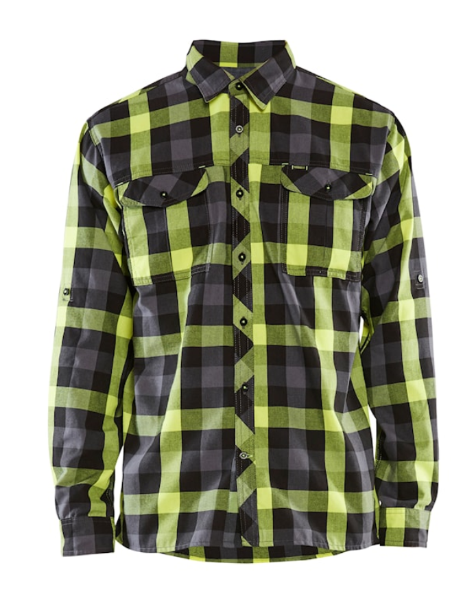 Flanellskjorta Svart/Varselgul  4XL