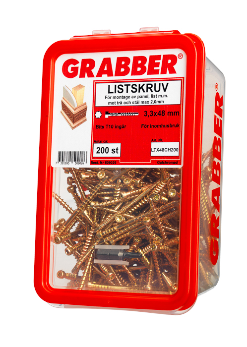 Listskruv guldkrom 3,3x48mm 200p Grabber