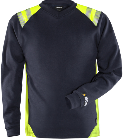 T-SHIRT FLAM 7360 TFL MARINBLÅ/VARSEL GUL STL XS